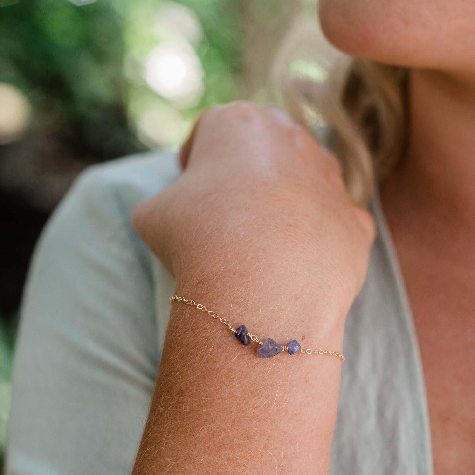 Tanzanite Beaded Chain Bracelet - Tanzanite Beaded Chain Bracelet - Sterling Silver - Luna Tide Handmade Crystal Jewellery