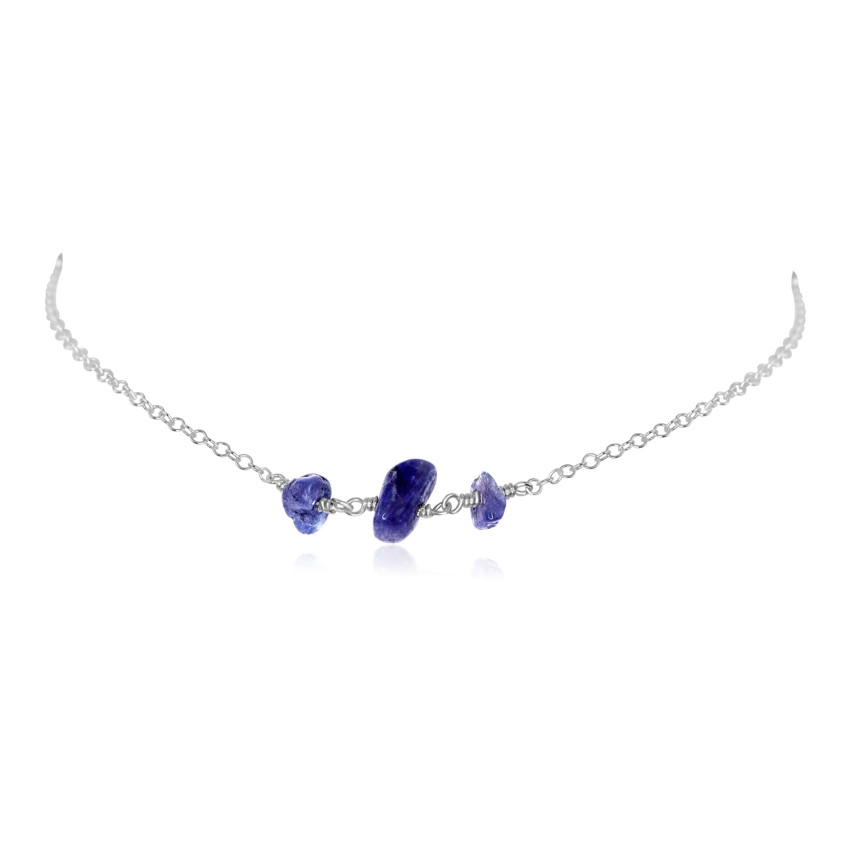 Tanzanite Beaded Chain Choker Necklace - Tanzanite Beaded Chain Choker Necklace - Sterling Silver - Luna Tide Handmade Crystal Jewellery