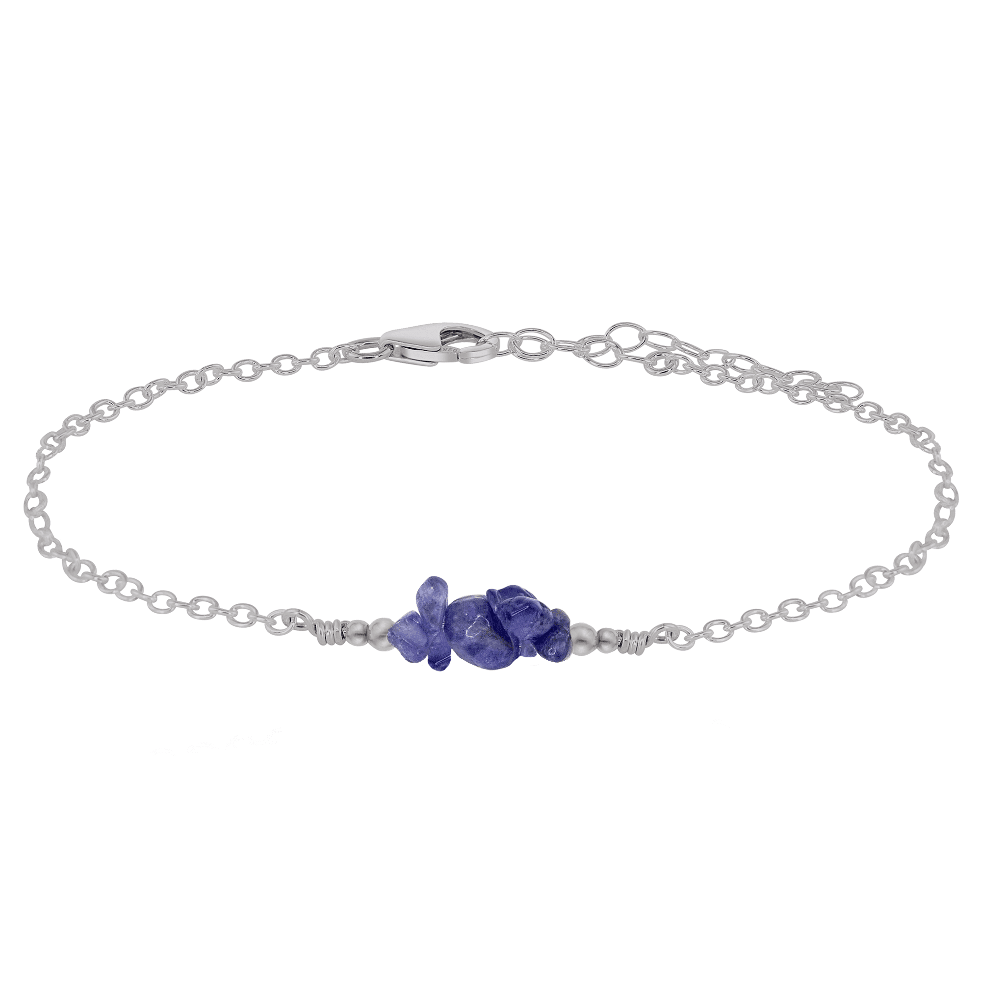 Tanzanite Chip Bead Bar Anklet - Tanzanite Chip Bead Bar Anklet - Stainless Steel - Luna Tide Handmade Crystal Jewellery