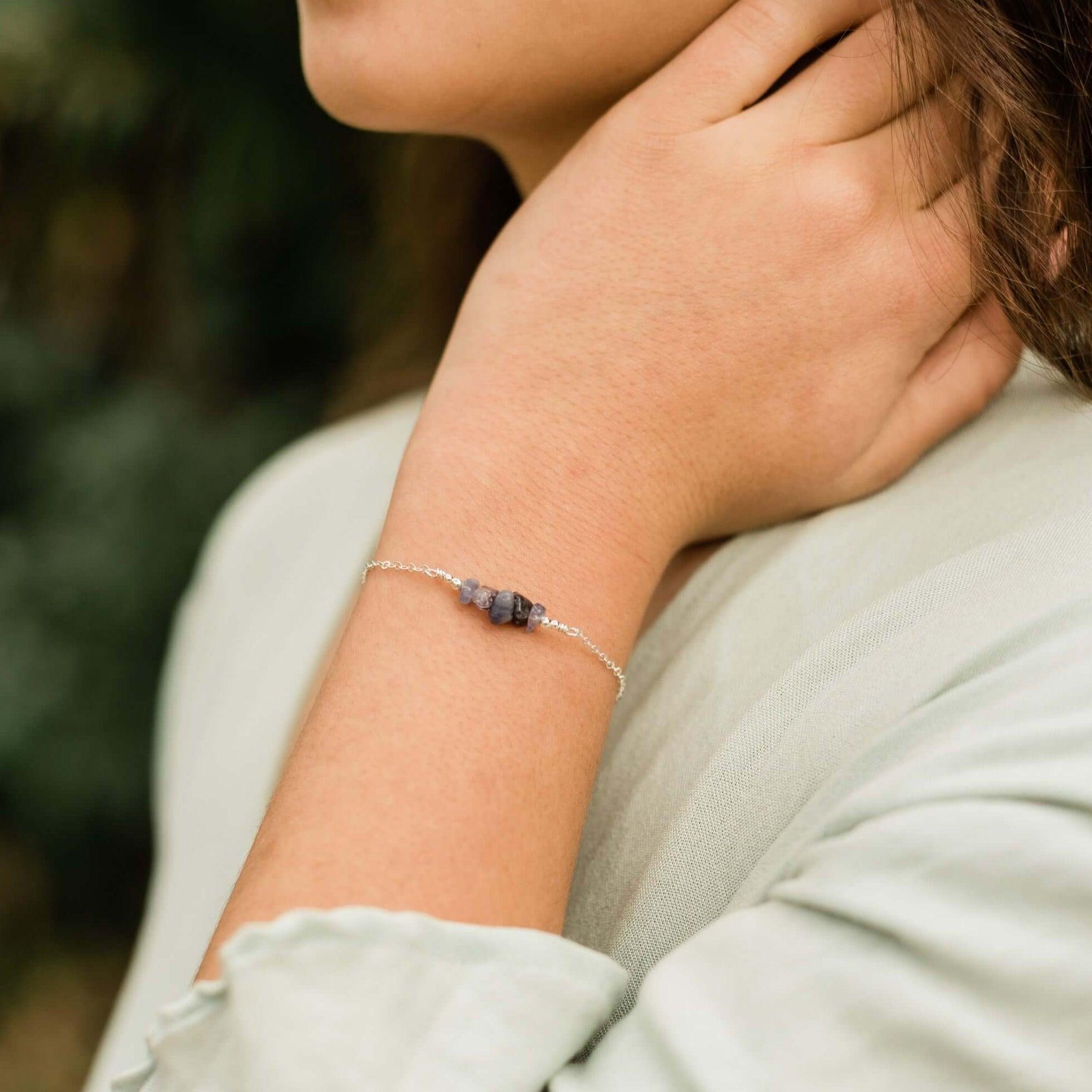 Tanzanite Chip Bead Bar Bracelet - Tanzanite Chip Bead Bar Bracelet - 14k Gold Fill - Luna Tide Handmade Crystal Jewellery