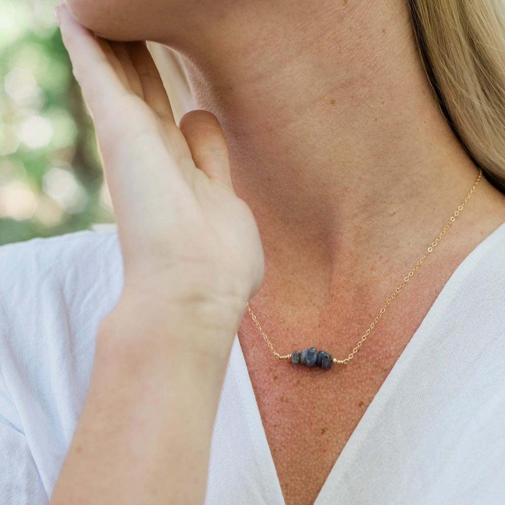 Tanzanite Chip Bead Bar Necklace - Tanzanite Chip Bead Bar Necklace - 14k Gold Fill - Luna Tide Handmade Crystal Jewellery