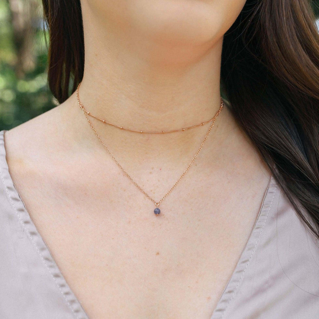 Tanzanite Gemstone Chain Layered Choker Necklace - Tanzanite Gemstone Chain Layered Choker Necklace - 14k Gold Fill - Luna Tide Handmade Crystal Jewellery