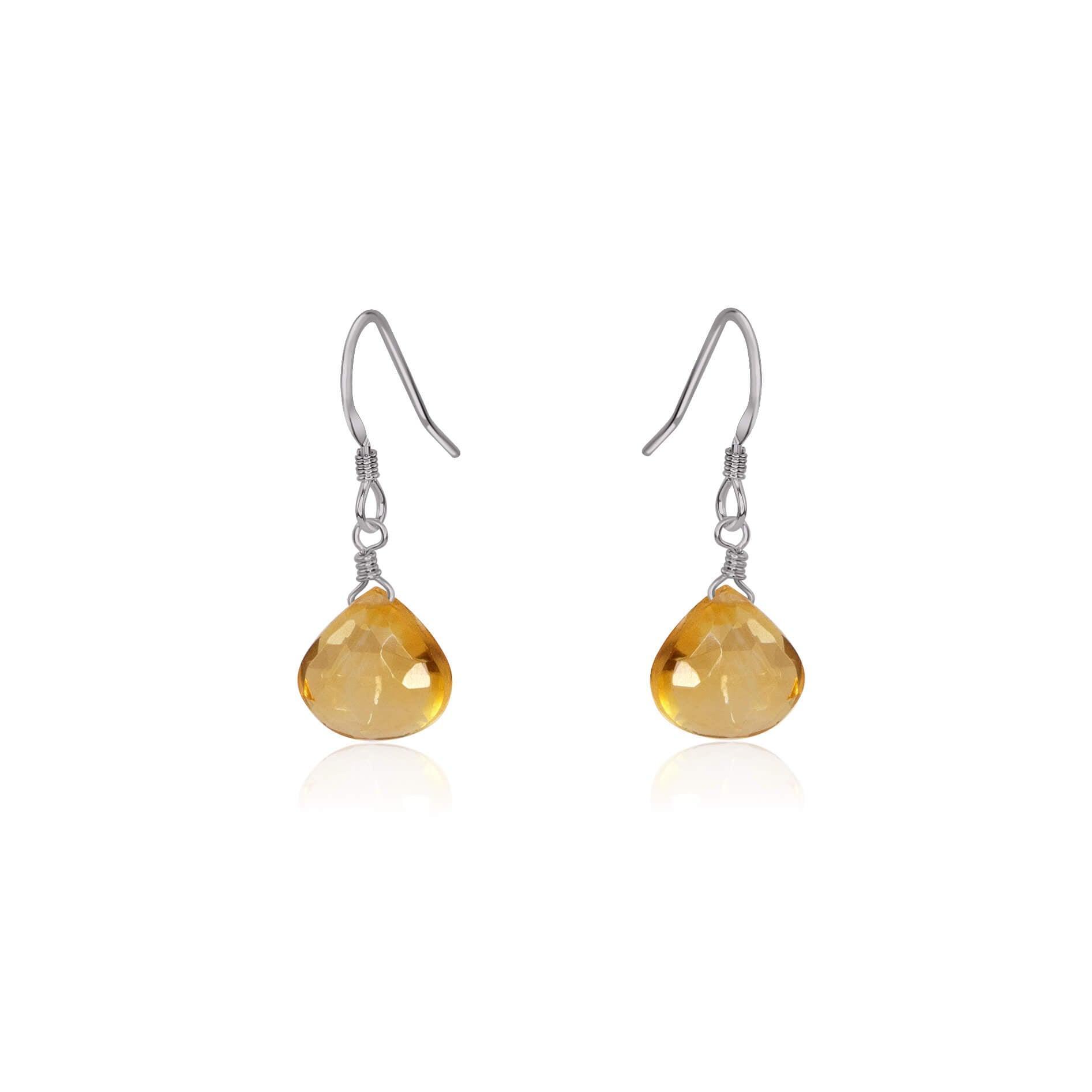 Citrine Gemstone Teardrop Dangle Earrings - Citrine Gemstone Teardrop Dangle Earrings - Stainless Steel - Luna Tide Handmade Crystal Jewellery