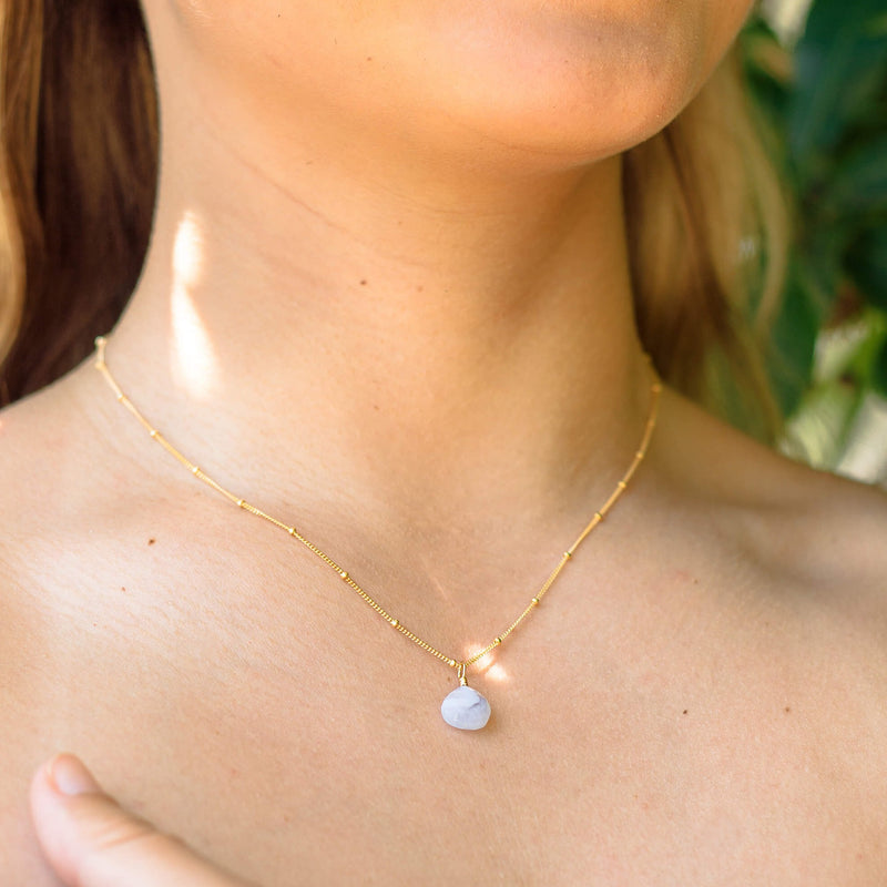Teardrop Necklace - Blue Lace Agate - 14K Gold Fill Satellite - Luna Tide Handmade Jewellery