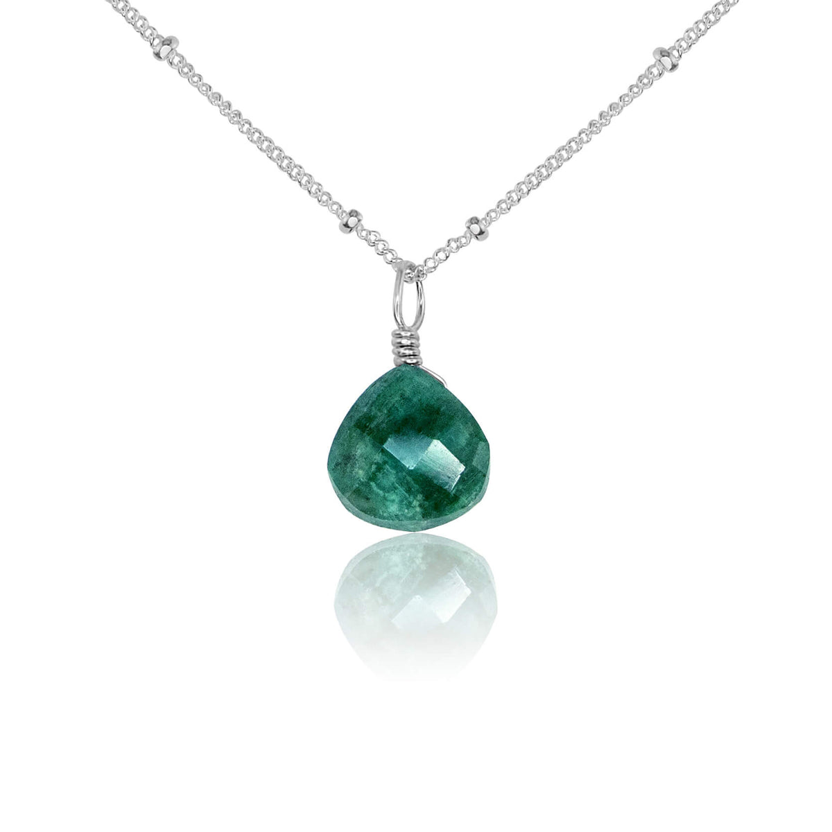 Teardrop Necklace - Emerald - Sterling Silver Satellite - Luna Tide Handmade Jewellery