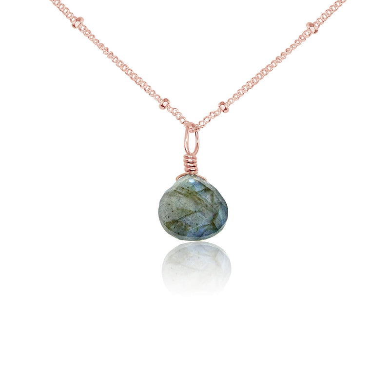 Teardrop Necklace - Labradorite - 14K Rose Gold Fill Satellite - Luna Tide Handmade Jewellery