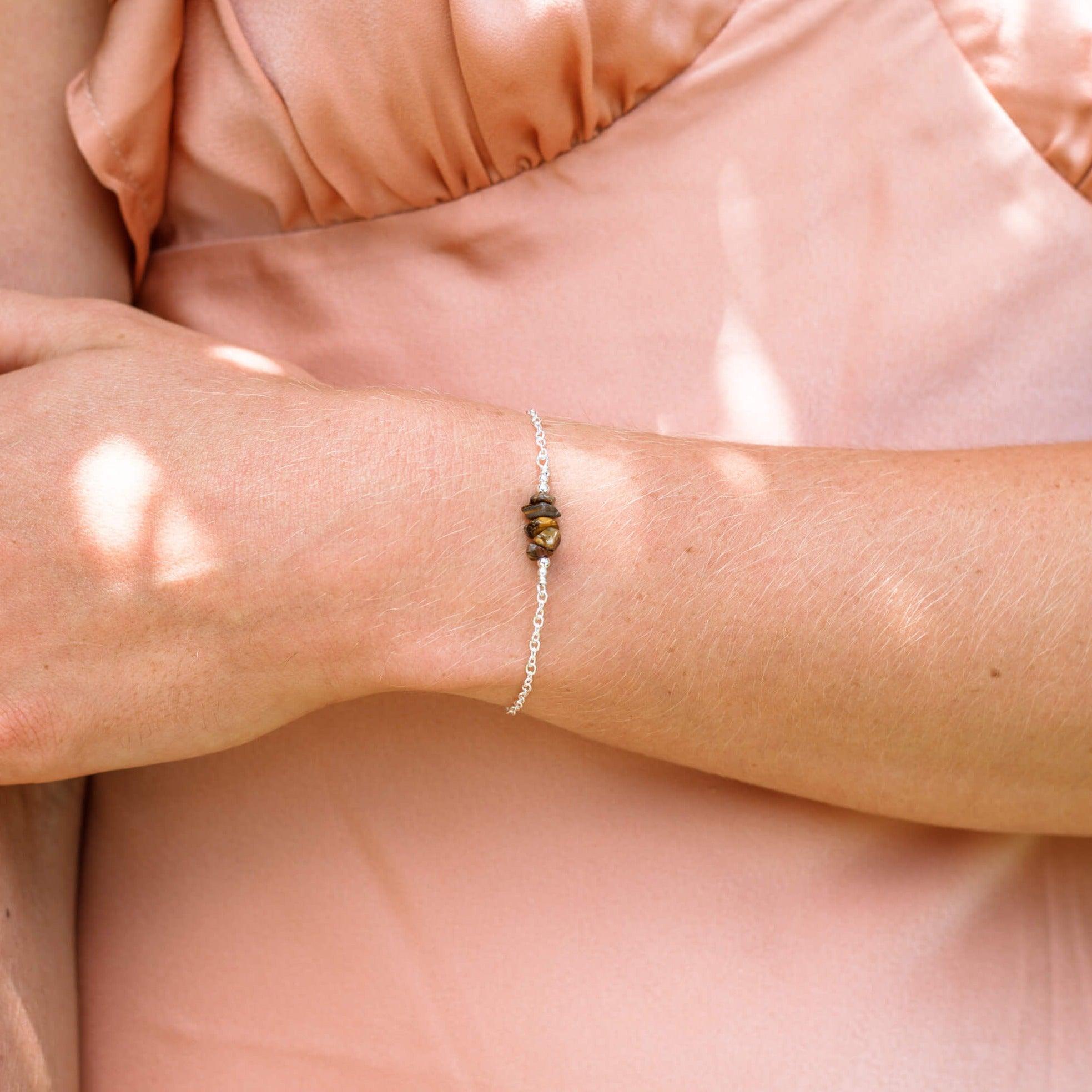Tiger's Eye Chip Bead Bar Bracelet - Tiger's Eye Chip Bead Bar Bracelet - 14k Gold Fill - Luna Tide Handmade Crystal Jewellery