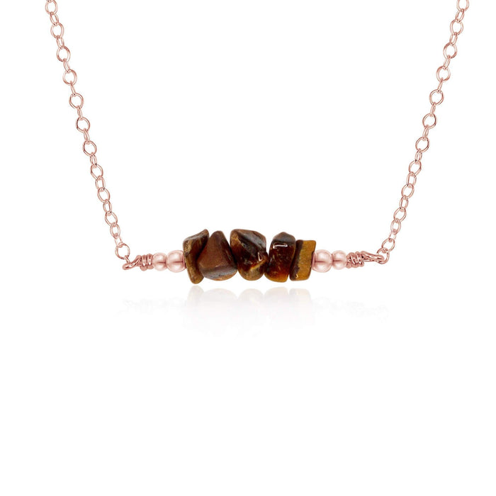 Tigers Eye Chip Bead Bar Necklace - Tigers Eye Chip Bead Bar Necklace - 14k Rose Gold Fill - Luna Tide Handmade Crystal Jewellery