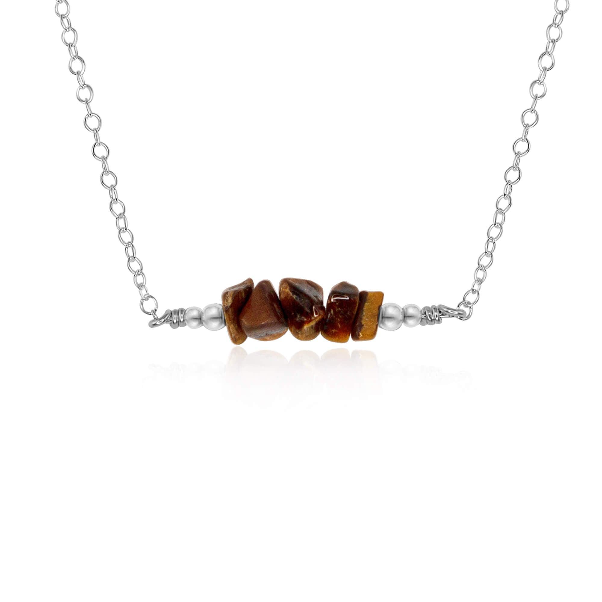 Tigers Eye Chip Bead Bar Necklace - Tigers Eye Chip Bead Bar Necklace - Sterling Silver - Luna Tide Handmade Crystal Jewellery