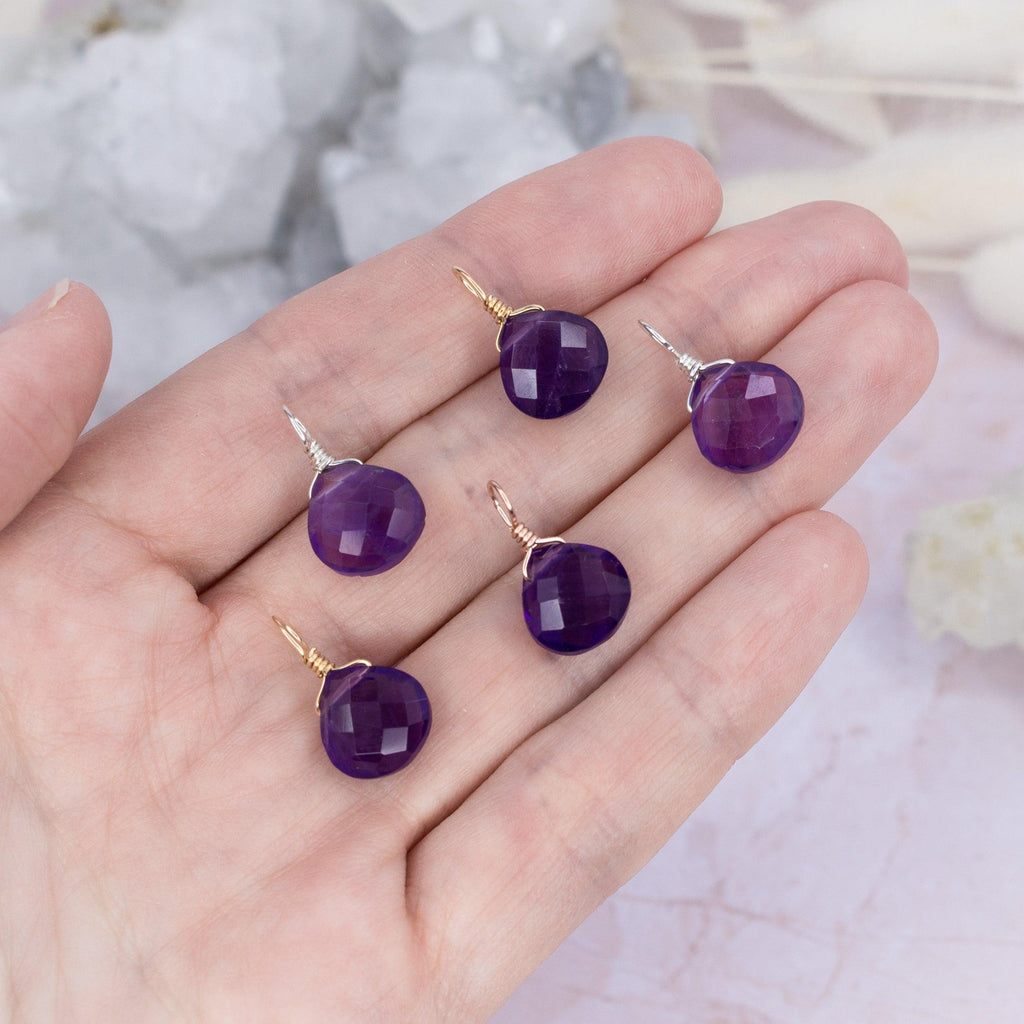 Tiny Amethyst Teardrop Gemstone Pendant - Tiny Amethyst Teardrop Gemstone Pendant - Sterling Silver - Luna Tide Handmade Crystal Jewellery
