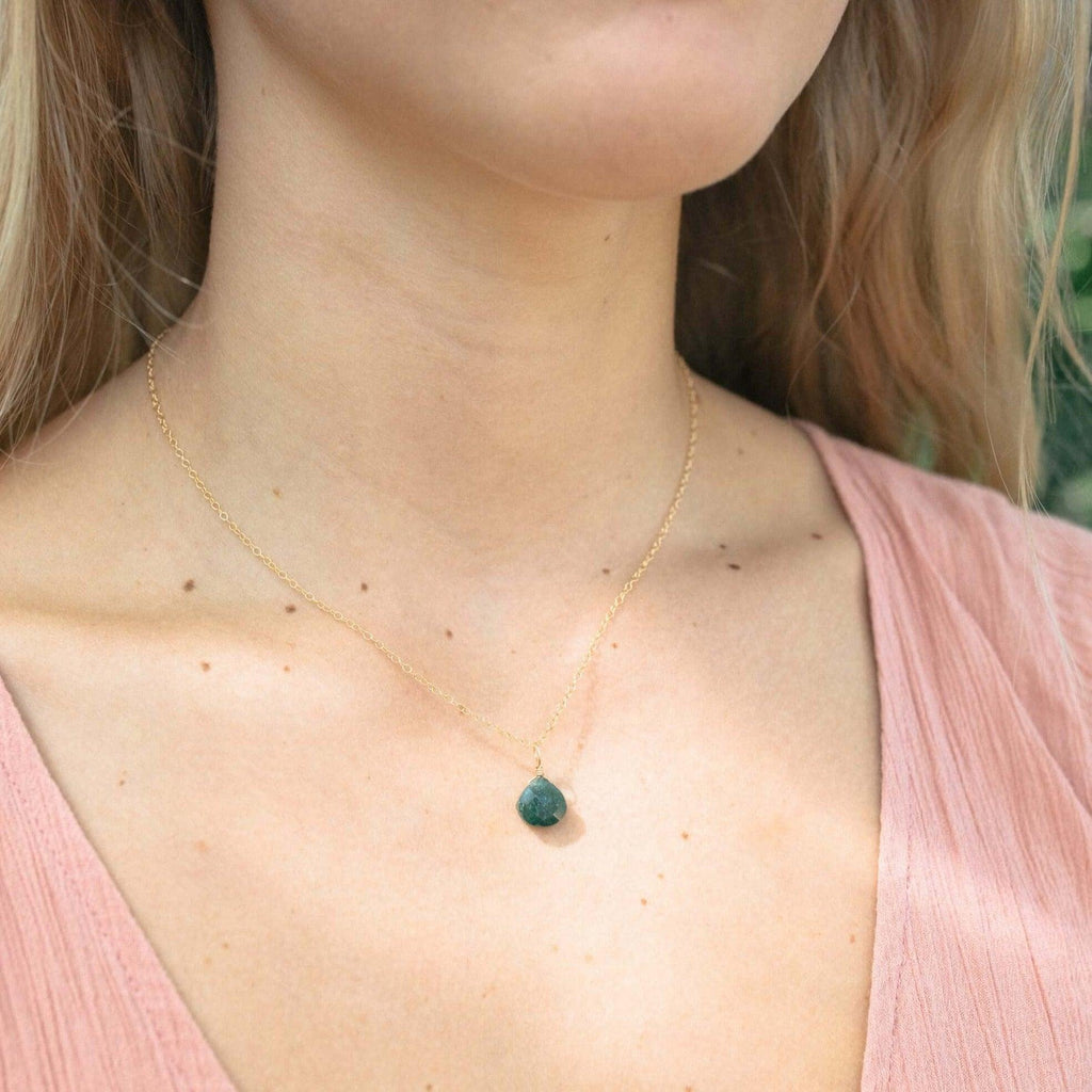 Tiny Aventurine Teardrop Crystal Necklace - Tiny Aventurine Teardrop Crystal Necklace - Sterling Silver / Cable - Luna Tide Handmade Crystal Jewellery