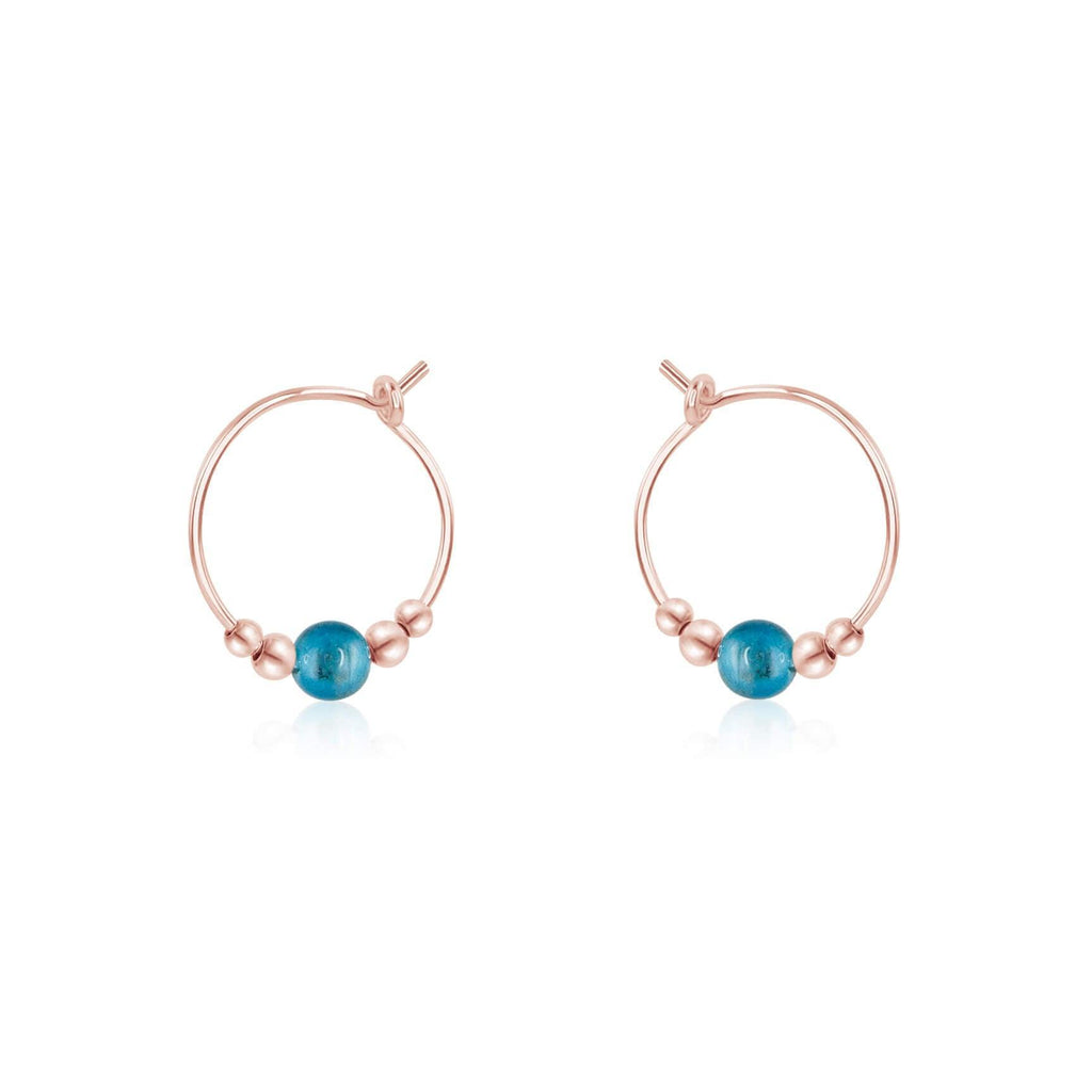 Tiny Blue Apatite Bead Hoop Earrings - Tiny Blue Apatite Bead Hoop Earrings - 14k Rose Gold Fill - Luna Tide Handmade Crystal Jewellery