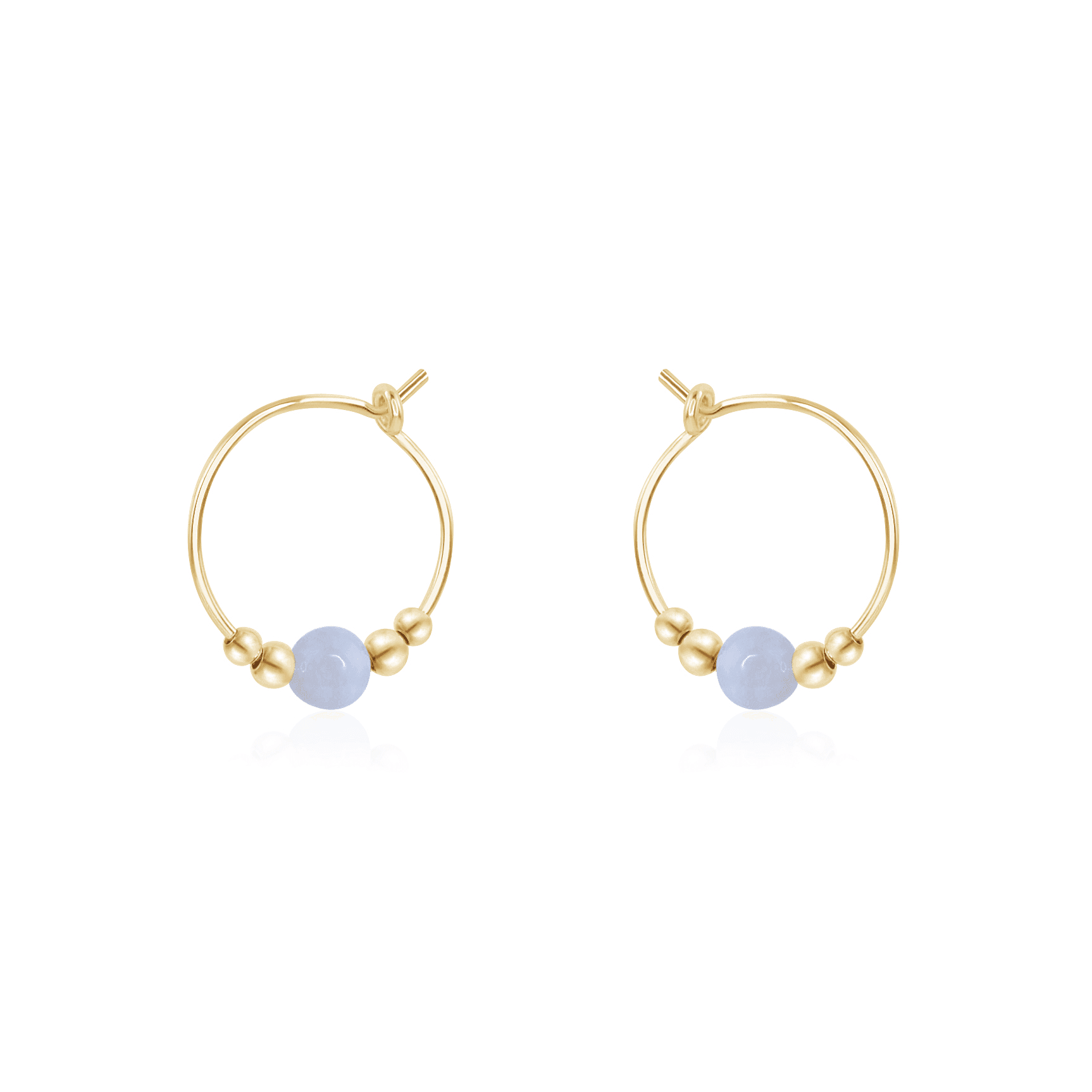 Tiny Blue Lace Agate Bead Hoop Earrings - Tiny Blue Lace Agate Bead Hoop Earrings - 14k Gold Fill - Luna Tide Handmade Crystal Jewellery