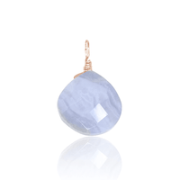 Tiny Blue Lace Agate Teardrop Gemstone Pendant - Tiny Blue Lace Agate Teardrop Gemstone Pendant - 14k Rose Gold Fill - Luna Tide Handmade Crystal Jewellery