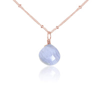 Teardrop Necklace - Blue Lace Agate - 14K Rose Gold Fill Satellite - Luna Tide Handmade Jewellery