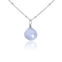 Teardrop Necklace - Blue Lace Agate - Sterling Silver Satellite - Luna Tide Handmade Jewellery