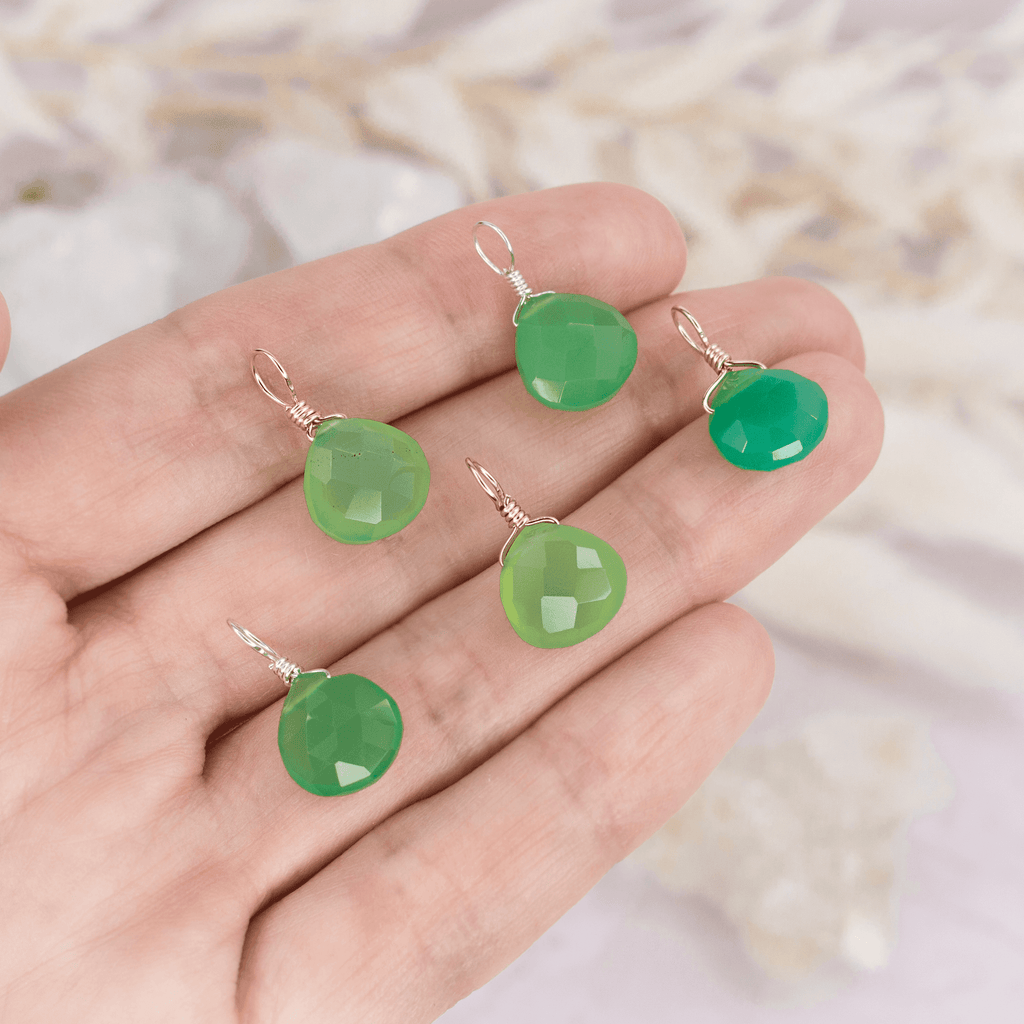 Tiny Chrysoprase Teardrop Gemstone Pendant - Tiny Chrysoprase Teardrop Gemstone Pendant - Sterling Silver - Luna Tide Handmade Crystal Jewellery