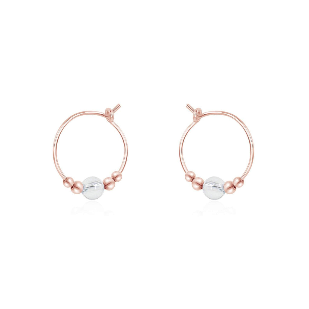 Tiny Crystal Quartz Bead Hoop Earrings - Tiny Crystal Quartz Bead Hoop Earrings - 14k Rose Gold Fill - Luna Tide Handmade Crystal Jewellery