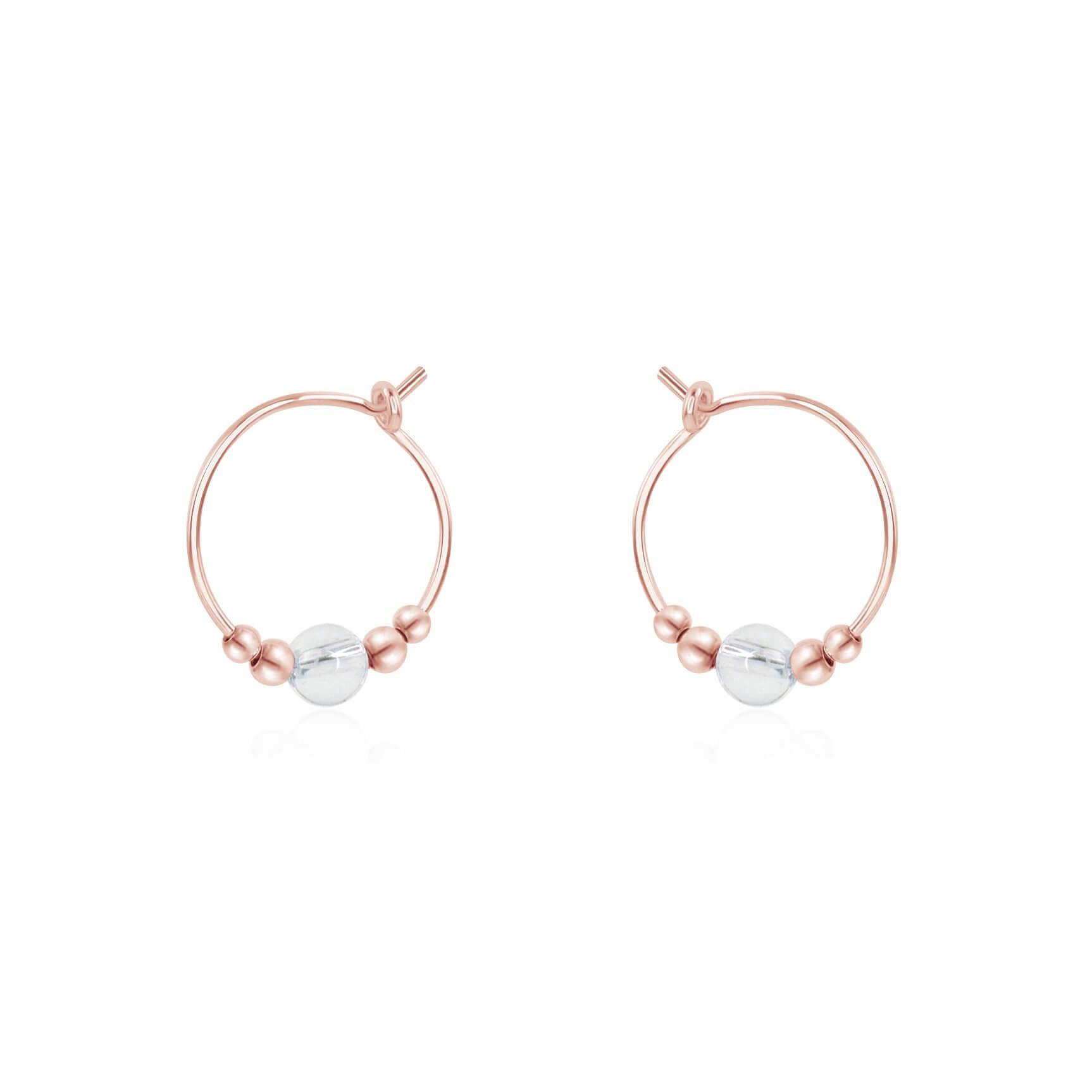 Tiny Crystal Quartz Bead Hoop Earrings - Tiny Crystal Quartz Bead Hoop Earrings - 14k Rose Gold Fill - Luna Tide Handmade Crystal Jewellery