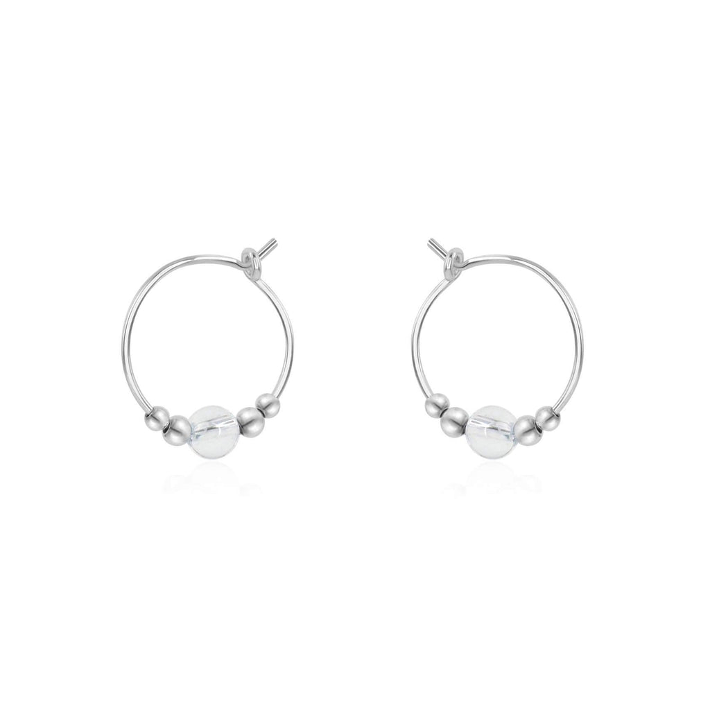 Tiny Crystal Quartz Bead Hoop Earrings - Tiny Crystal Quartz Bead Hoop Earrings - Sterling Silver - Luna Tide Handmade Crystal Jewellery
