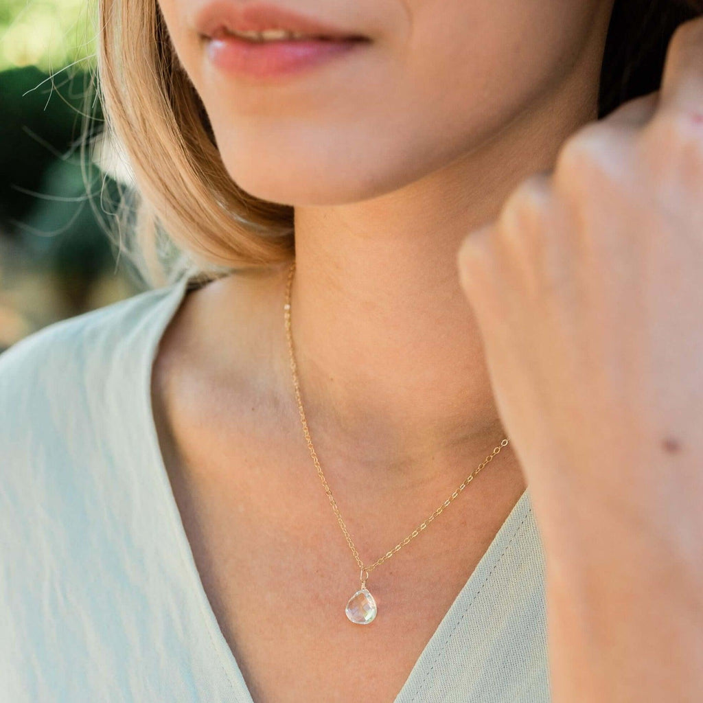 Tiny Crystal Quartz Teardrop Necklace - Tiny Crystal Quartz Teardrop Necklace - Sterling Silver / Cable - Luna Tide Handmade Crystal Jewellery