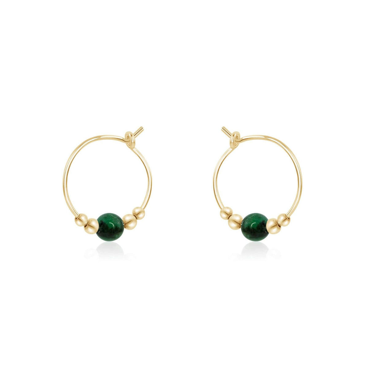 Tiny Green Emerald Gemstone Bead Hoop Earrings - Tiny Green Emerald Gemstone Bead Hoop Earrings - 14k Gold Fill - Luna Tide Handmade Crystal Jewellery