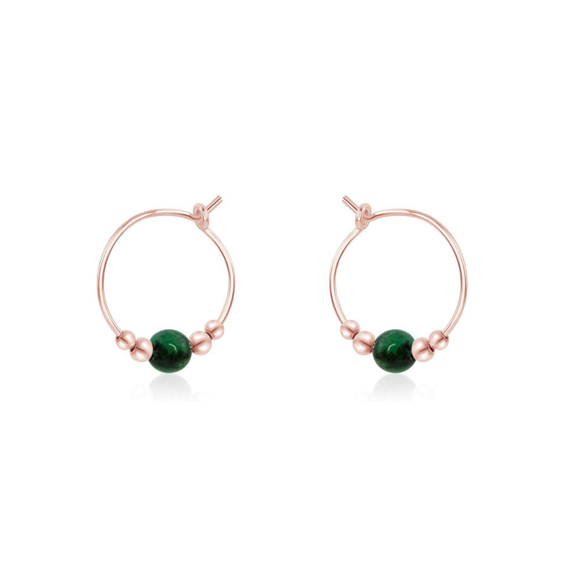 Tiny Green Emerald Gemstone Bead Hoop Earrings - Tiny Green Emerald Gemstone Bead Hoop Earrings - 14k Rose Gold Fill - Luna Tide Handmade Crystal Jewellery