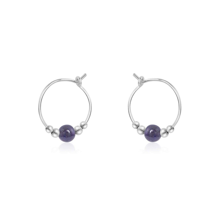 Tiny Iolite Gemstone Bead Hoop Earrings - Tiny Iolite Gemstone Bead Hoop Earrings - Sterling Silver - Luna Tide Handmade Crystal Jewellery