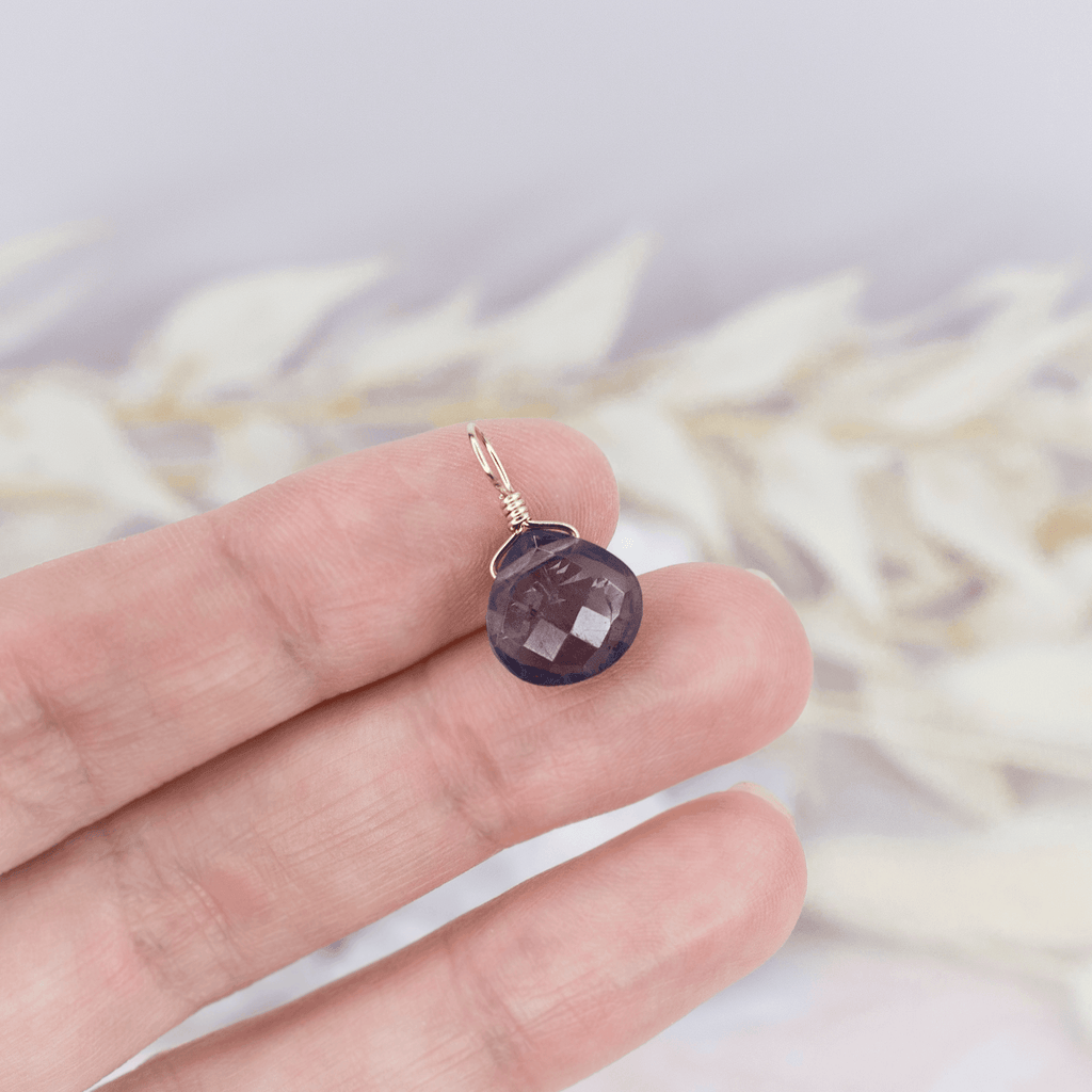 Tiny Iolite Teardrop Gemstone Pendant - Tiny Iolite Teardrop Gemstone Pendant - 14k Gold Fill - Luna Tide Handmade Crystal Jewellery
