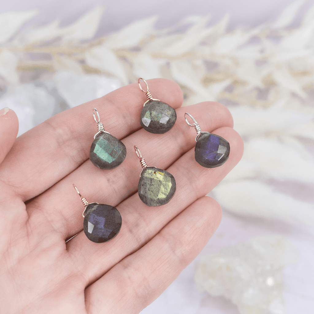 Tiny Labradorite Teardrop Gemstone Pendant - Tiny Labradorite Teardrop Gemstone Pendant - Sterling Silver - Luna Tide Handmade Crystal Jewellery