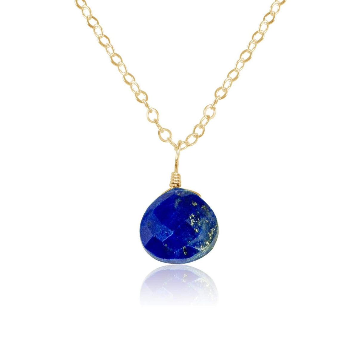 Tiny Lapis Lazuli Teardrop Necklace - Tiny Lapis Lazuli Teardrop Necklace - 14k Gold Fill / Cable - Luna Tide Handmade Crystal Jewellery