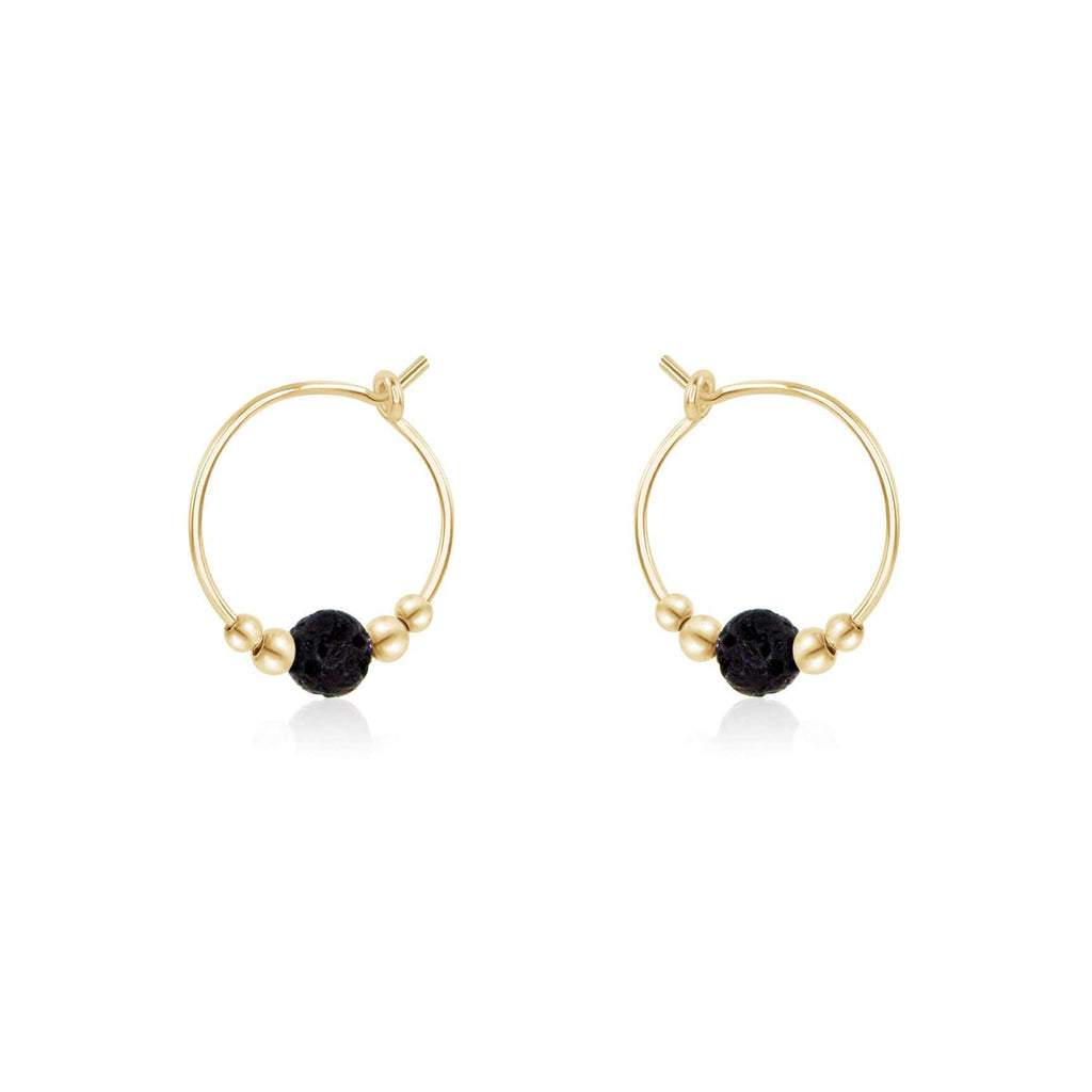 Tiny Lava Gemstone Bead Hoop Earrings - Tiny Lava Gemstone Bead Hoop Earrings - 14k Gold Fill - Luna Tide Handmade Crystal Jewellery
