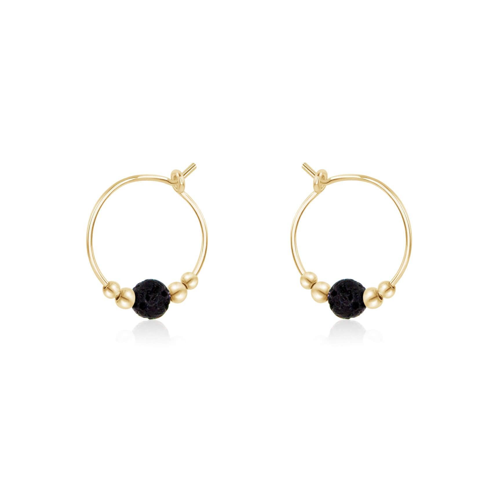 Tiny Lava Gemstone Bead Hoop Earrings - Tiny Lava Gemstone Bead Hoop Earrings - 14k Gold Fill - Luna Tide Handmade Crystal Jewellery