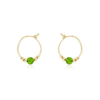 Tiny Peridot Gemstone Bead Hoop Earrings - Tiny Peridot Gemstone Bead Hoop Earrings - 14k Gold Fill - Luna Tide Handmade Crystal Jewellery