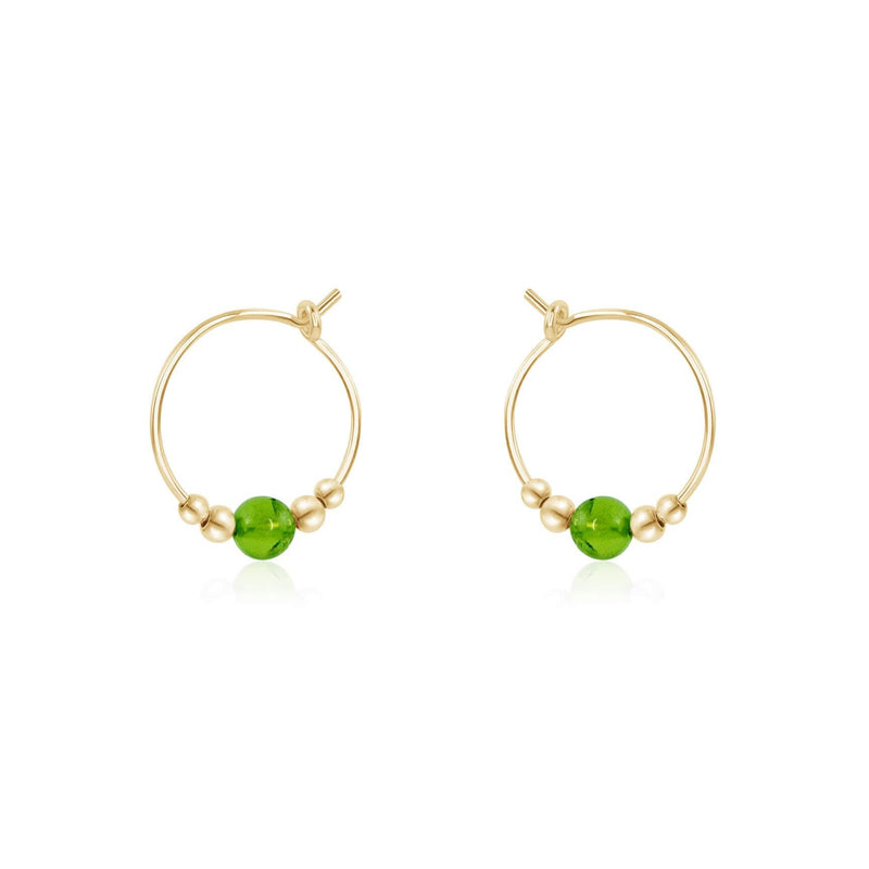 Tiny Peridot Gemstone Bead Hoop Earrings - Tiny Peridot Gemstone Bead Hoop Earrings - 14k Gold Fill - Luna Tide Handmade Crystal Jewellery