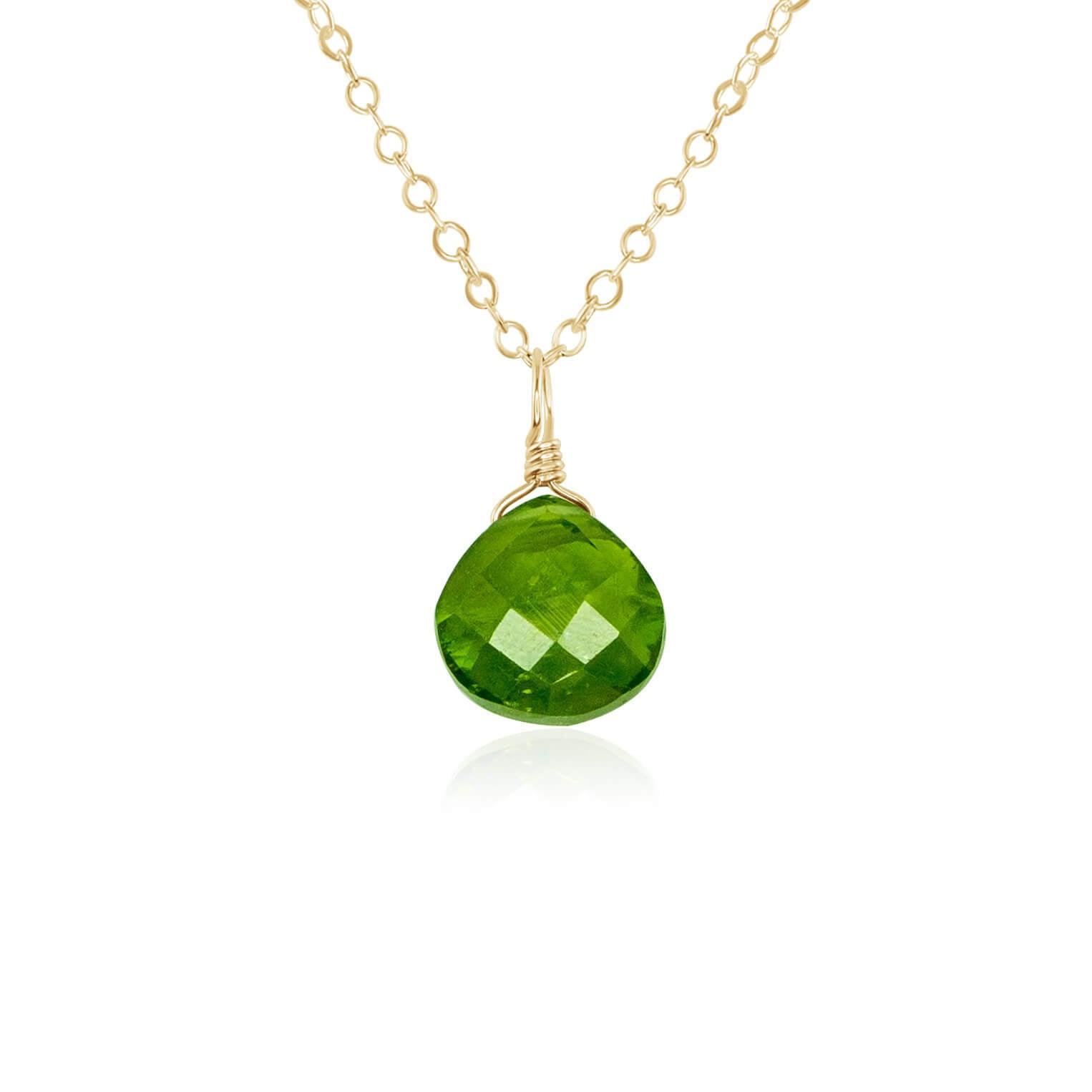 Tiny Peridot Teardrop Crystal Necklace - Tiny Peridot Teardrop Crystal Necklace - 14k Gold Fill / Cable - Luna Tide Handmade Crystal Jewellery