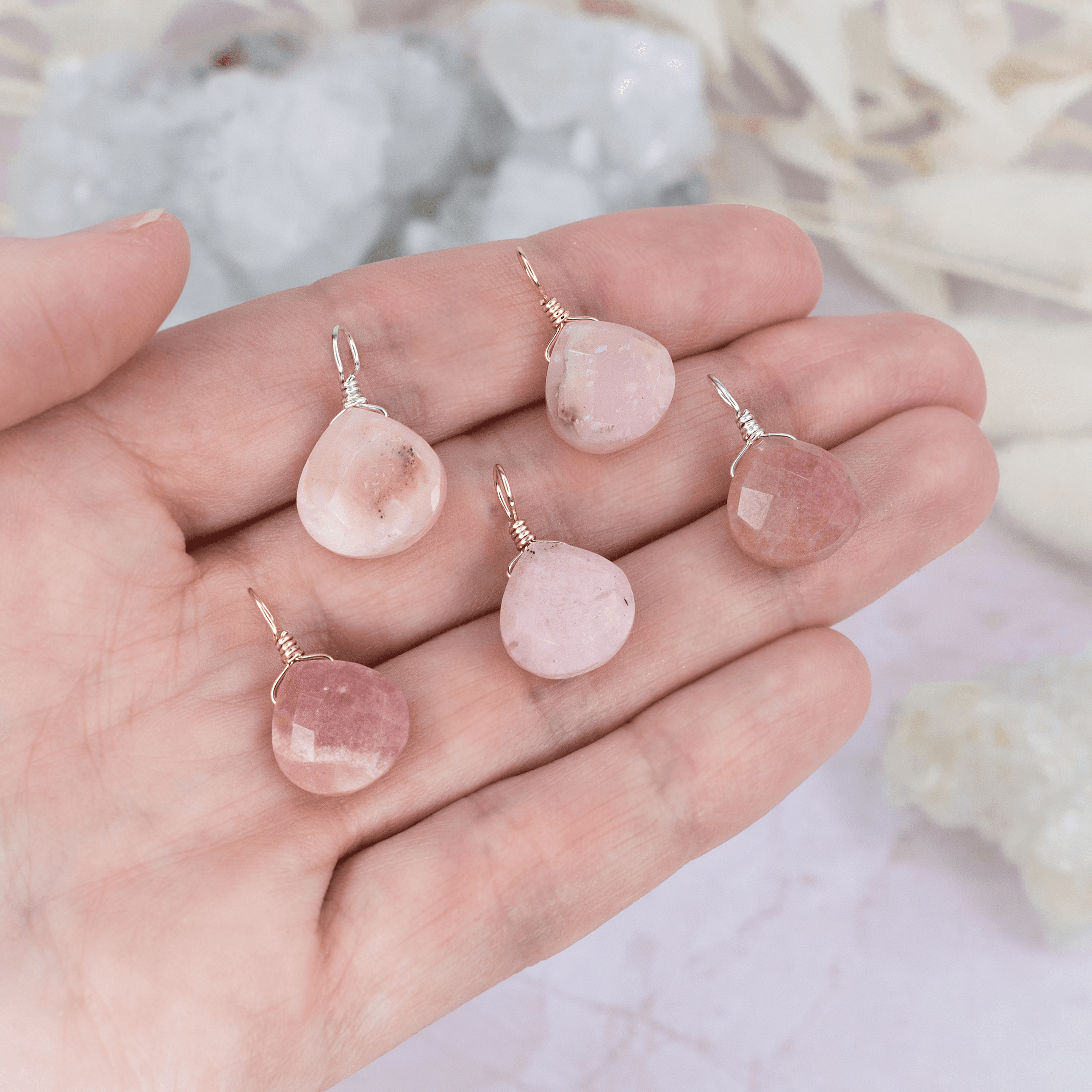 Tiny Pink Peruvian Opal Teardrop Gemstone Pendant - Tiny Pink Peruvian Opal Teardrop Gemstone Pendant - 14k Gold Fill - Luna Tide Handmade Crystal Jewellery