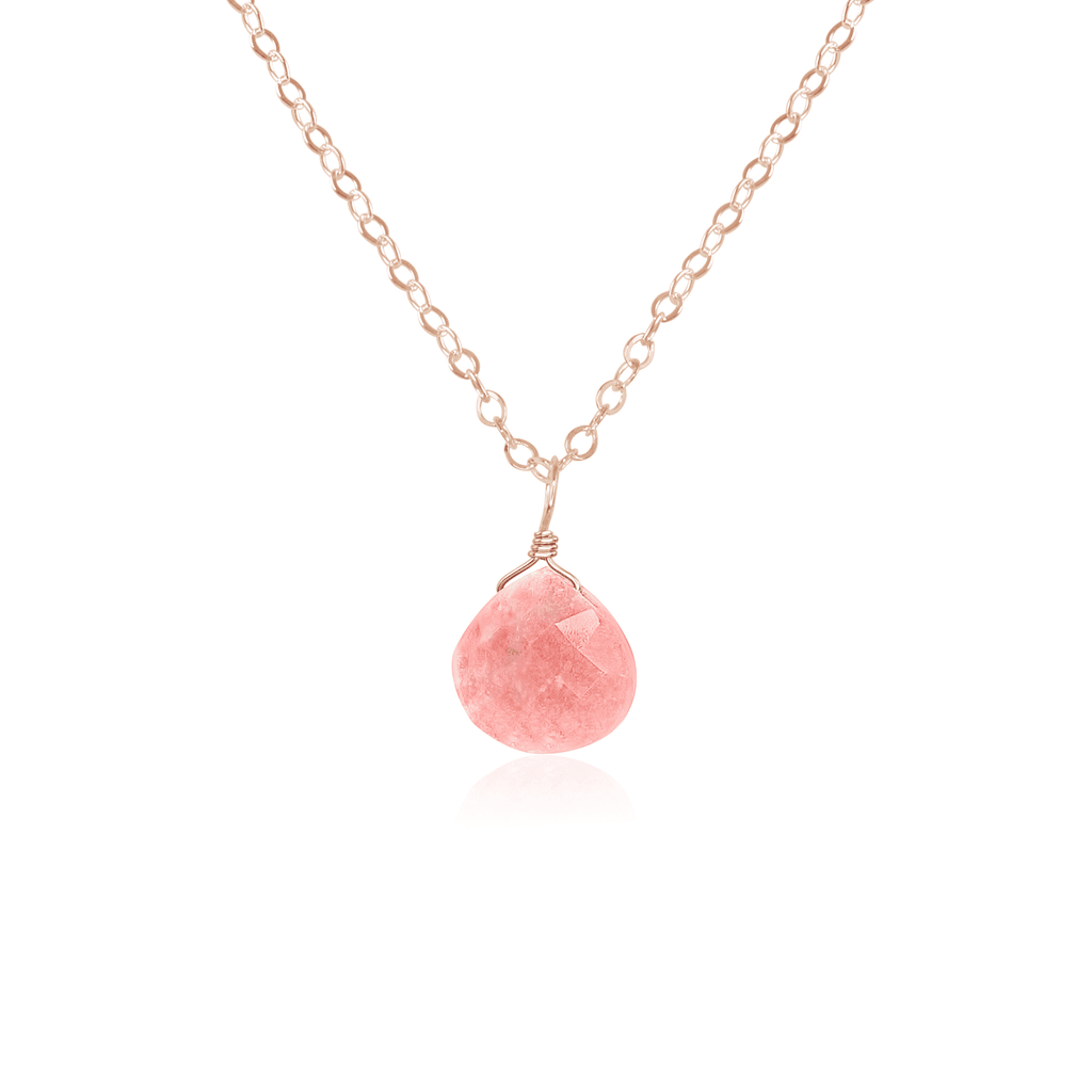 Tiny Pink Peruvian Opal Teardrop Necklace - Tiny Pink Peruvian Opal Teardrop Necklace - 14k Rose Gold Fill / Cable - Luna Tide Handmade Crystal Jewellery