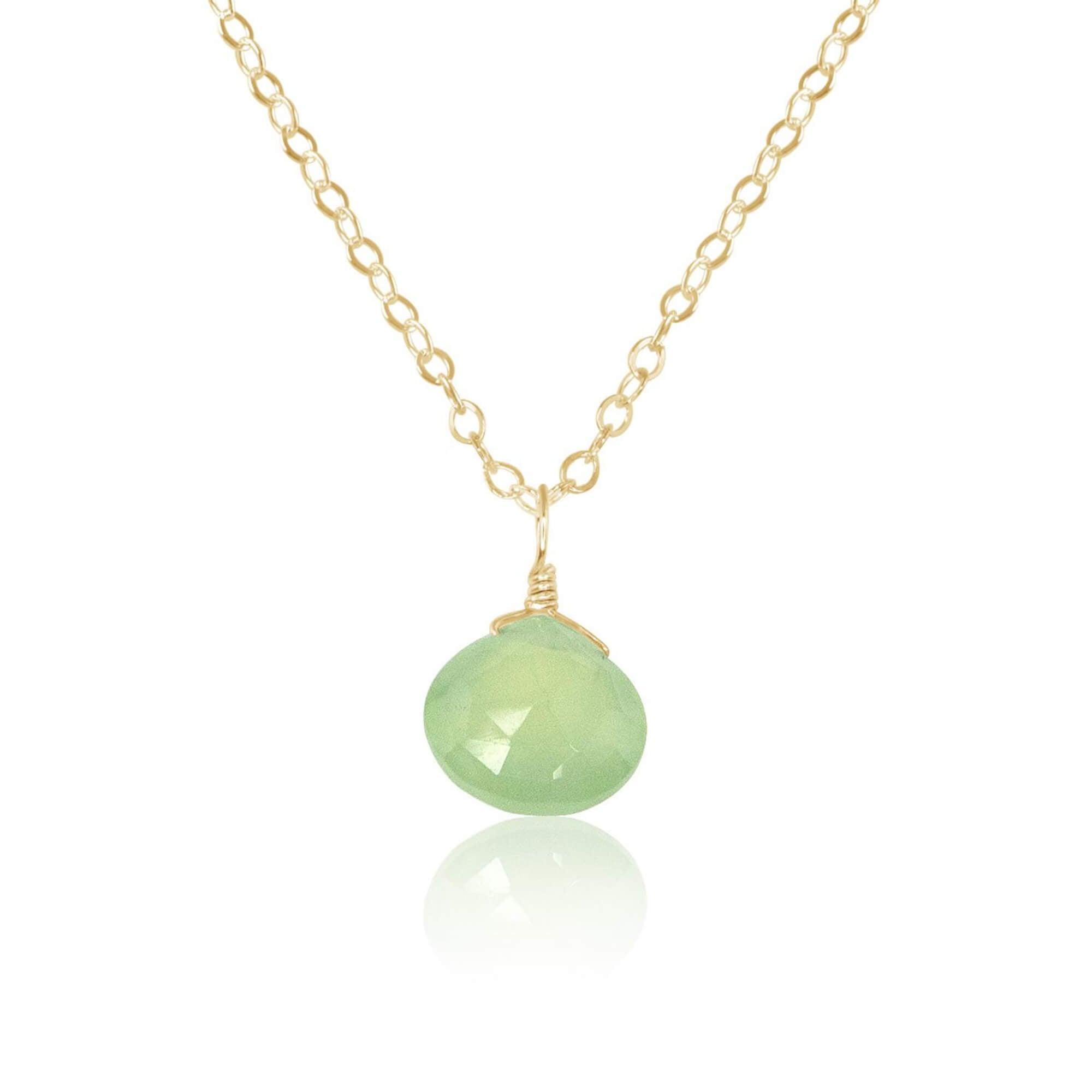 Tiny Prehnite Teardrop Crystal Necklace - Tiny Prehnite Teardrop Crystal Necklace - 14k Gold Fill / Cable - Luna Tide Handmade Crystal Jewellery