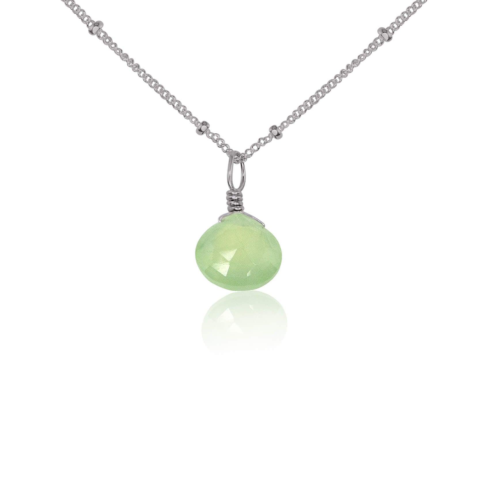 Tiny Prehnite Teardrop Crystal Necklace - Tiny Prehnite Teardrop Crystal Necklace - Stainless Steel / Satellite - Luna Tide Handmade Crystal Jewellery