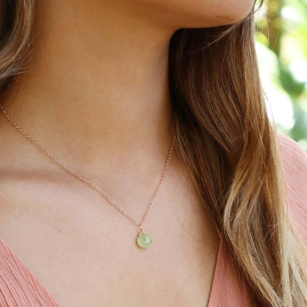 Tiny Prehnite Teardrop Crystal Necklace - Tiny Prehnite Teardrop Crystal Necklace - Sterling Silver / Cable - Luna Tide Handmade Crystal Jewellery