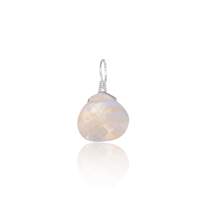 Tiny Rainbow Moonstone Teardrop Gemstone Pendant - Tiny Rainbow Moonstone Teardrop Gemstone Pendant - Sterling Silver - Luna Tide Handmade Crystal Jewellery