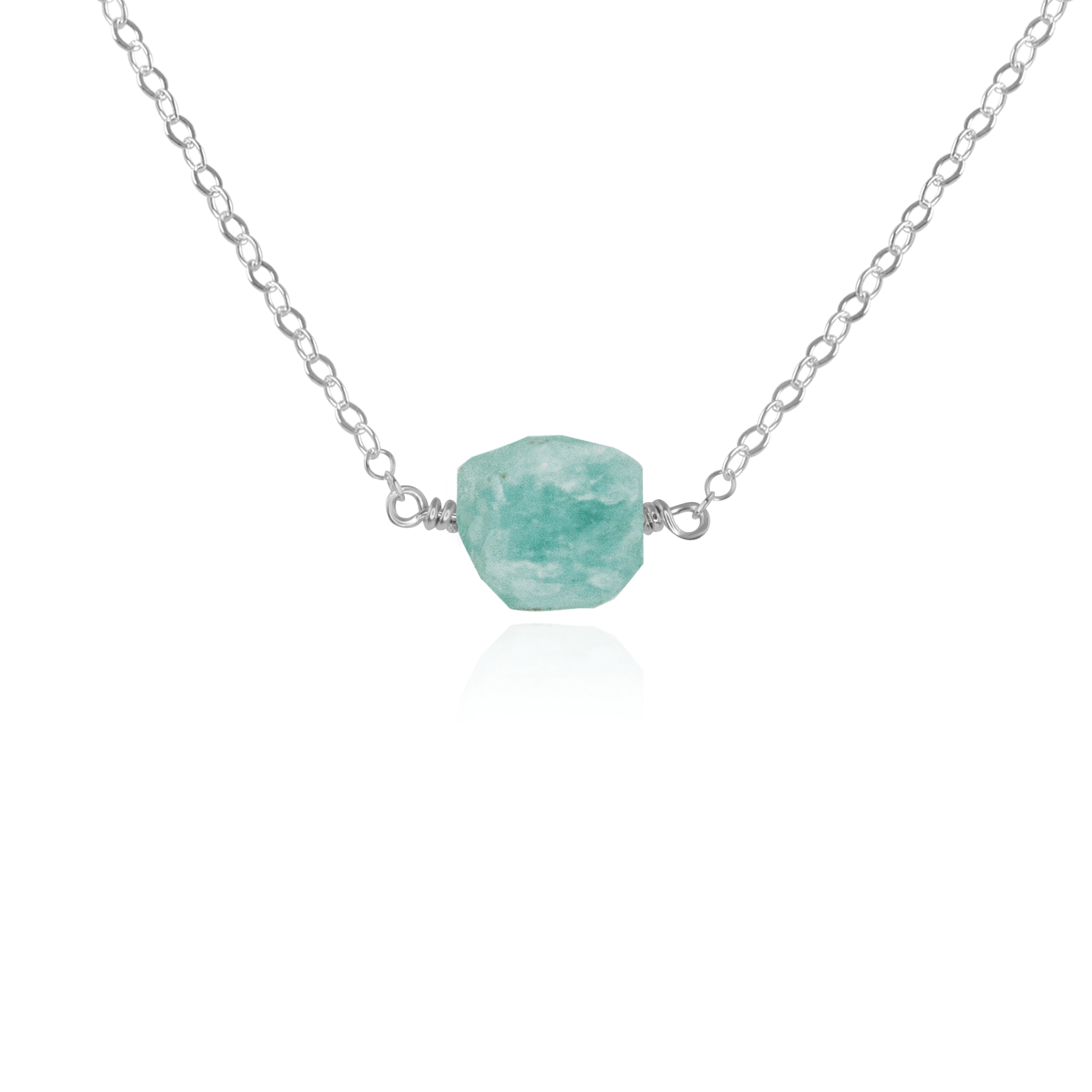 Tiny Raw Amazonite Crystal Nugget Necklace - Tiny Raw Amazonite Crystal Nugget Necklace - Sterling Silver - Luna Tide Handmade Crystal Jewellery