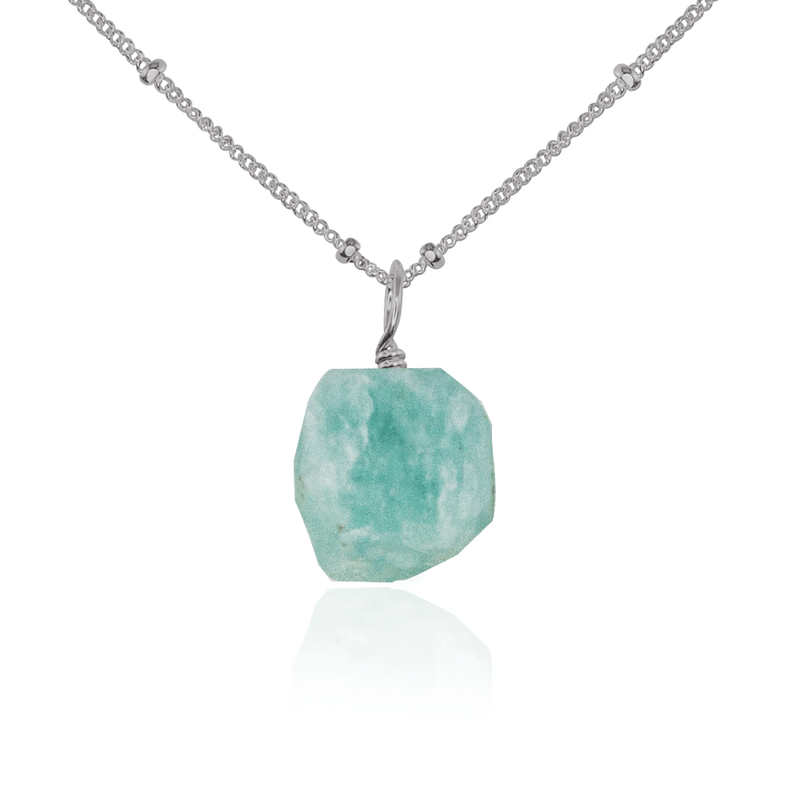Tiny Raw Amazonite Pendant Necklace - Tiny Raw Amazonite Pendant Necklace - Stainless Steel / Satellite - Luna Tide Handmade Crystal Jewellery
