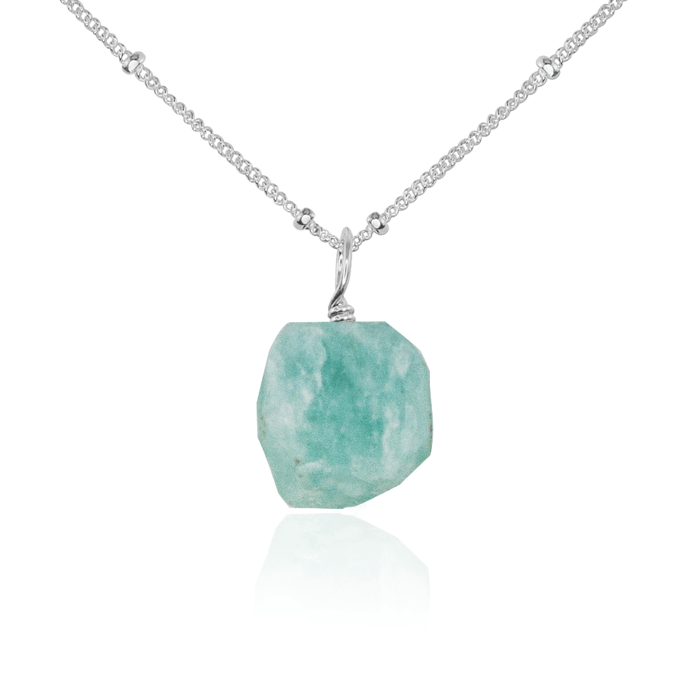 Tiny Raw Amazonite Crystal Pendant Necklace - Tiny Raw Amazonite Crystal Pendant Necklace - Sterling Silver / Satellite - Luna Tide Handmade Crystal Jewellery