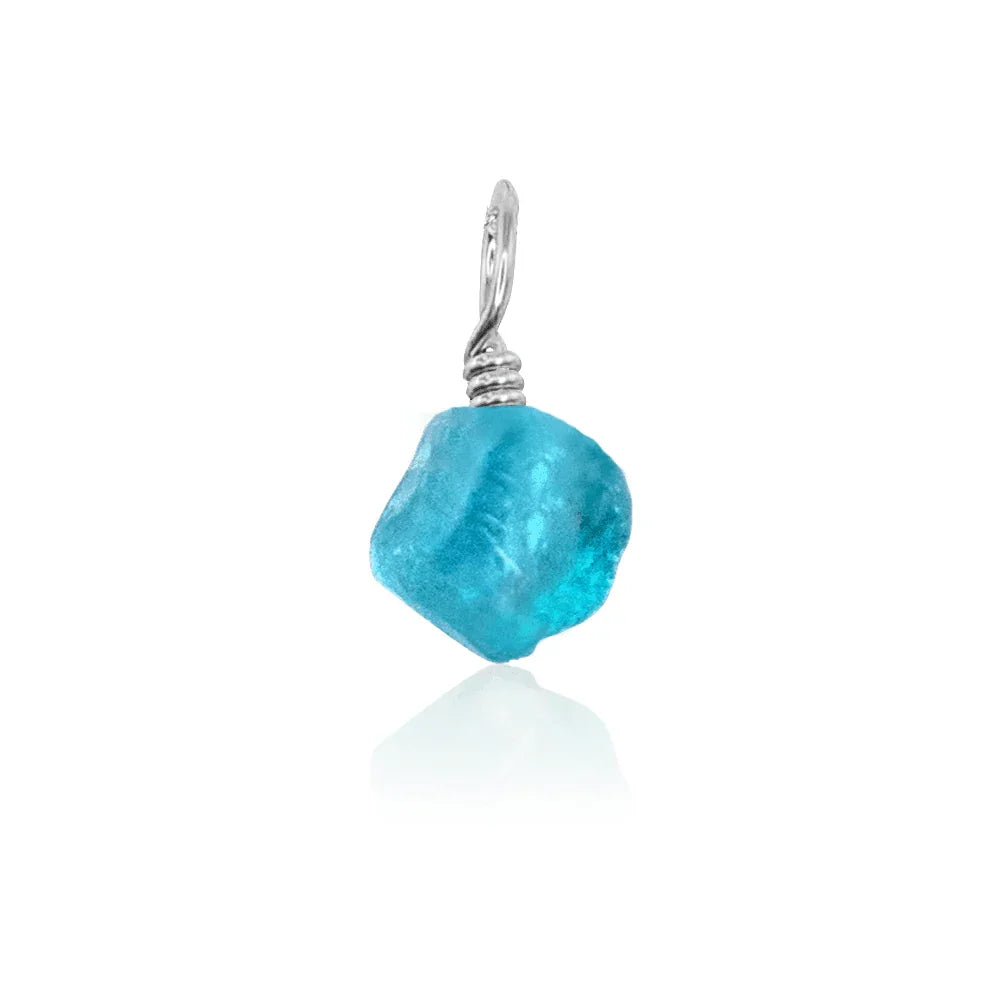 Natural Aqua Apatite Gemstone Pendant - 925 Sterling Silver, Handmade, Teardrop