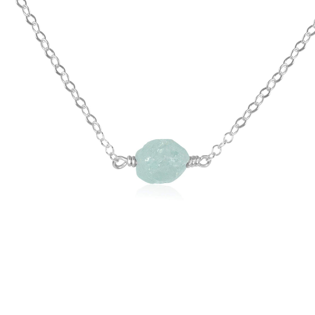 Tiny Raw Aquamarine Crystal Nugget Necklace - Tiny Raw Aquamarine Crystal Nugget Necklace - Sterling Silver - Luna Tide Handmade Crystal Jewellery