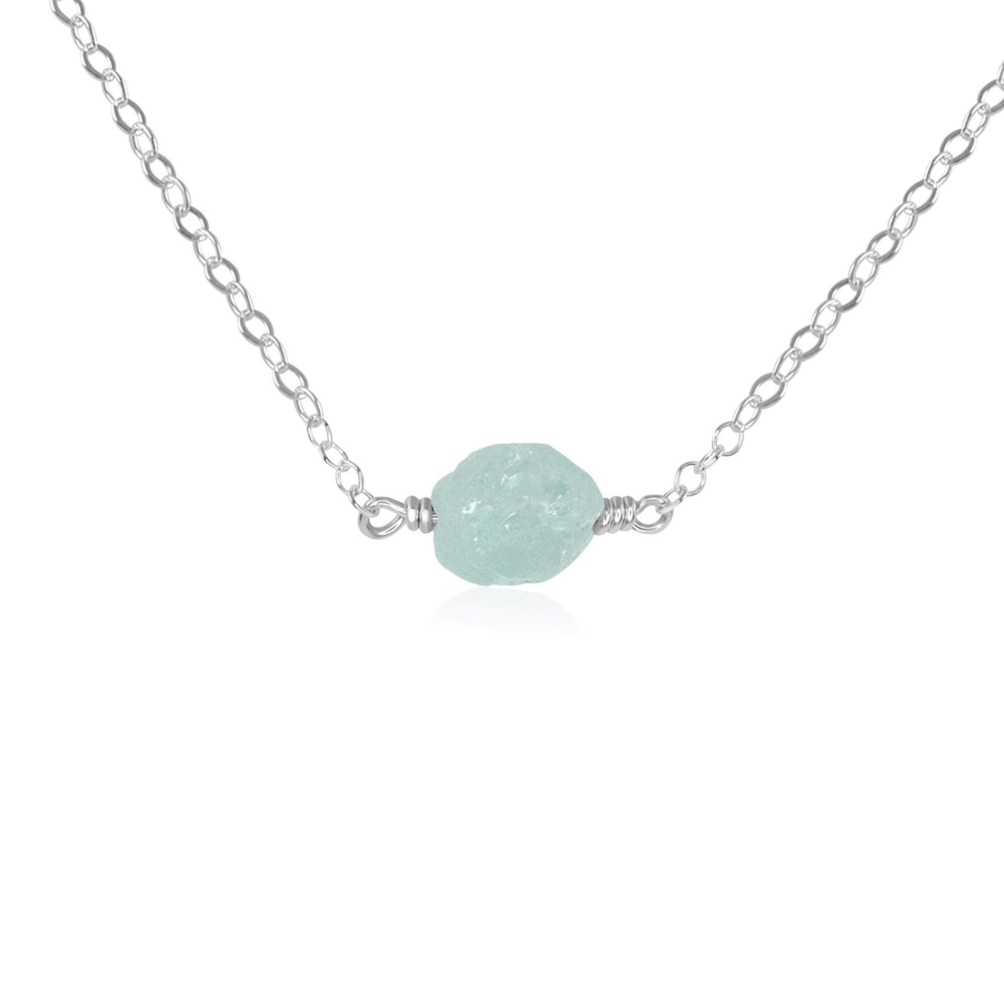 Tiny Raw Aquamarine Crystal Nugget Necklace - Tiny Raw Aquamarine Crystal Nugget Necklace - Sterling Silver - Luna Tide Handmade Crystal Jewellery