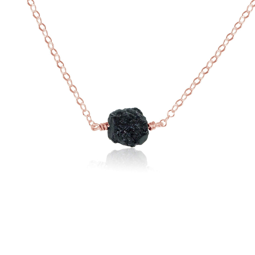 Tiny Raw Black Tourmaline Crystal Nugget Necklace - Tiny Raw Black Tourmaline Crystal Nugget Necklace - 14k Rose Gold Fill - Luna Tide Handmade Crystal Jewellery