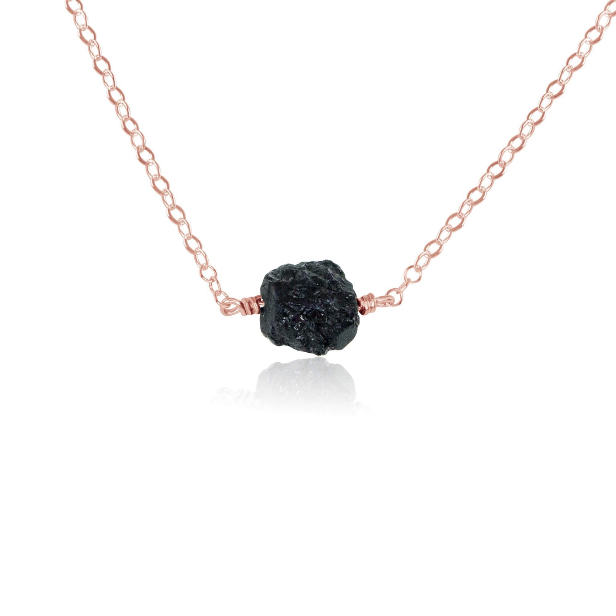 Tiny Raw Black Tourmaline Crystal Nugget Necklace - Tiny Raw Black Tourmaline Crystal Nugget Necklace - 14k Rose Gold Fill - Luna Tide Handmade Crystal Jewellery